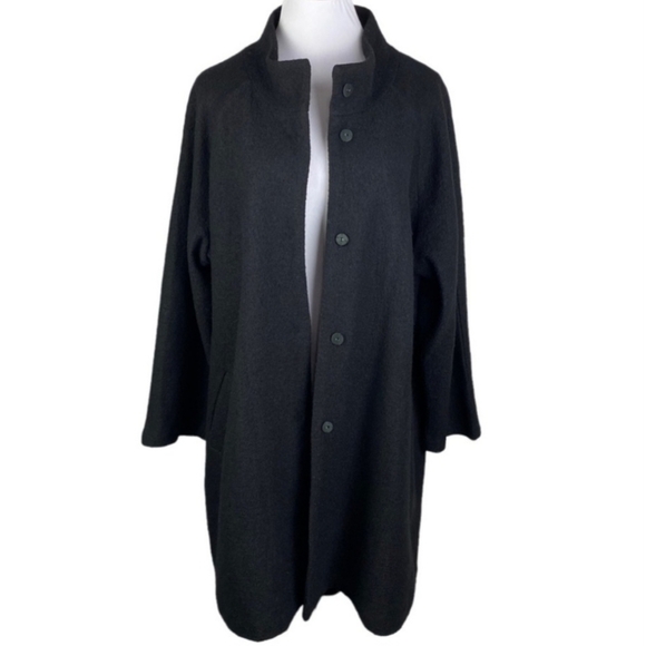 Cynthia Rowley Black Long 100% Wool Swing Coat Jacket Women's 1X Snap Front EUC - Picture 4 of 11